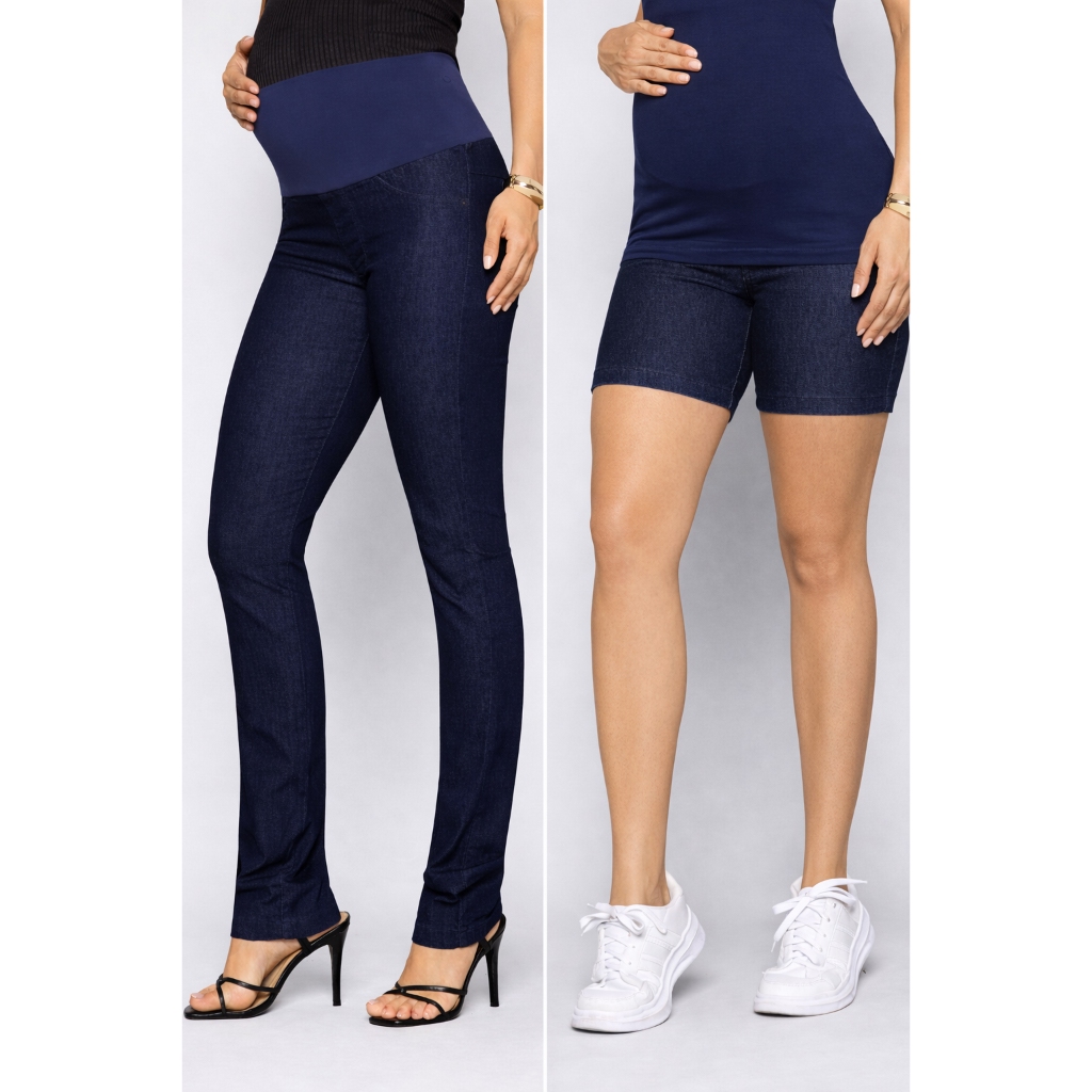 Kit Calça E Short Jeans Premium Para Gestantes