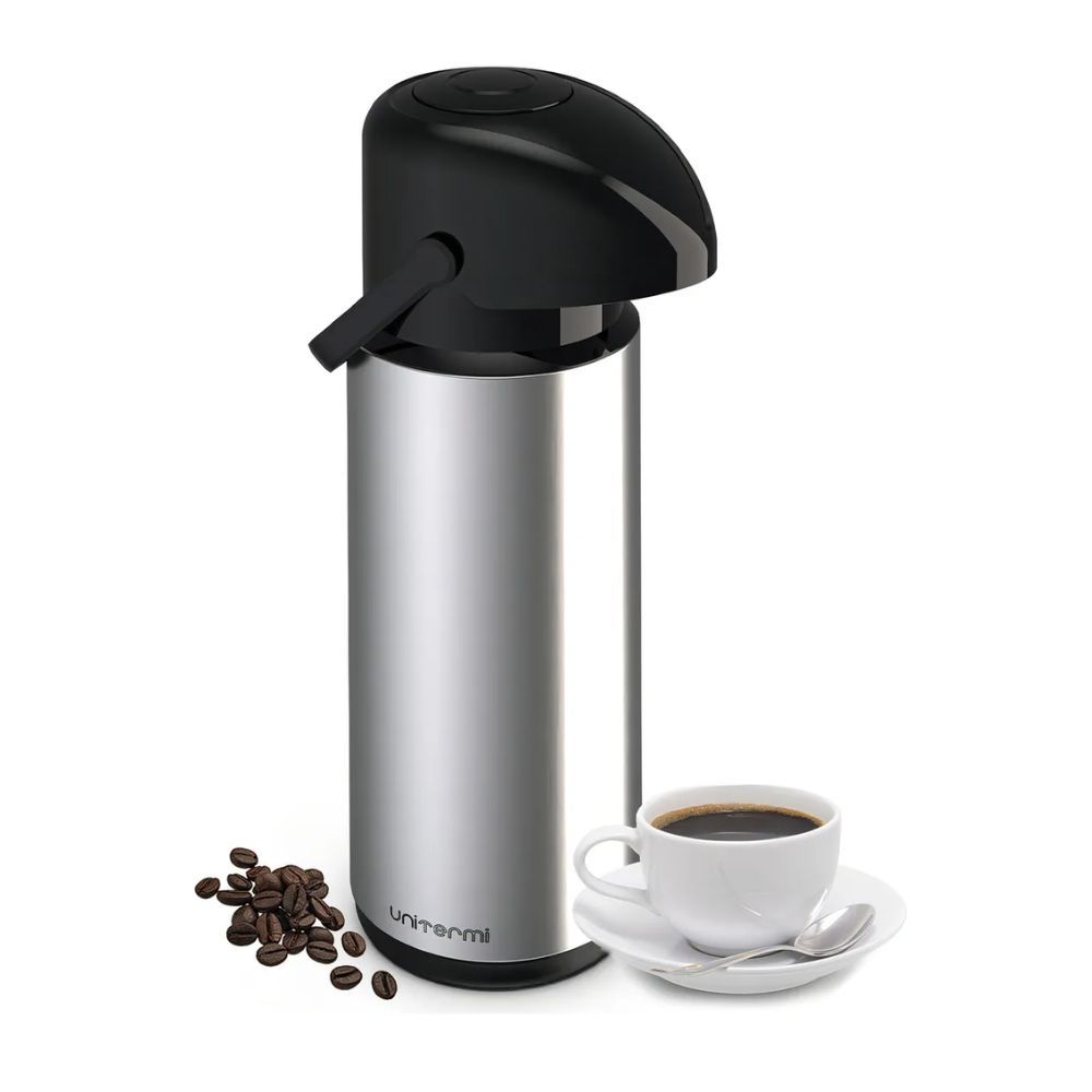 Garrafa Térmica em Inox Café 1L – Pressão Mantém Quente e Gelado c/ Alça Chimarrão Leite Escritórios