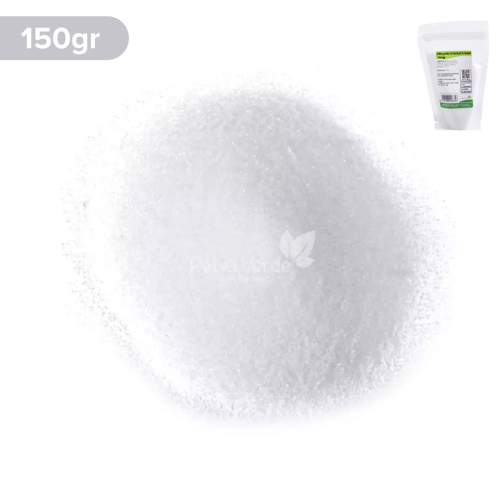 Adoçante Eritritol Cristal Zero Cal 150g 100% Puro Relva Verde Adoçante Natural em Pó Para Alimentos e Bebidas