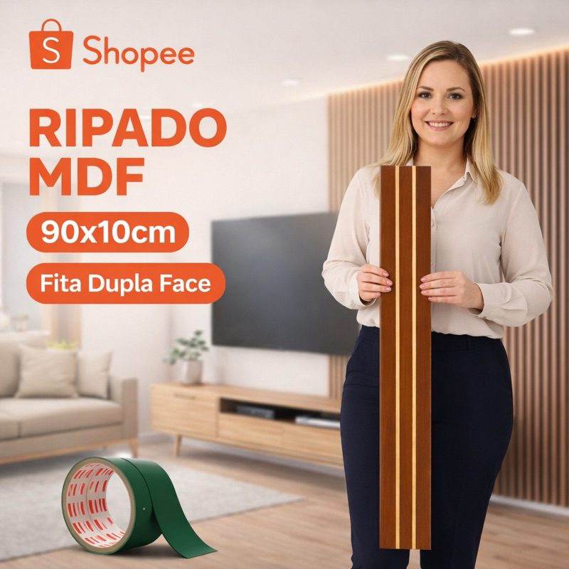 Kit Até 40 Placas Ripado Grande MDF 90x10 Painel Parede Decorativo Autocolante Quarto Sala Escritório