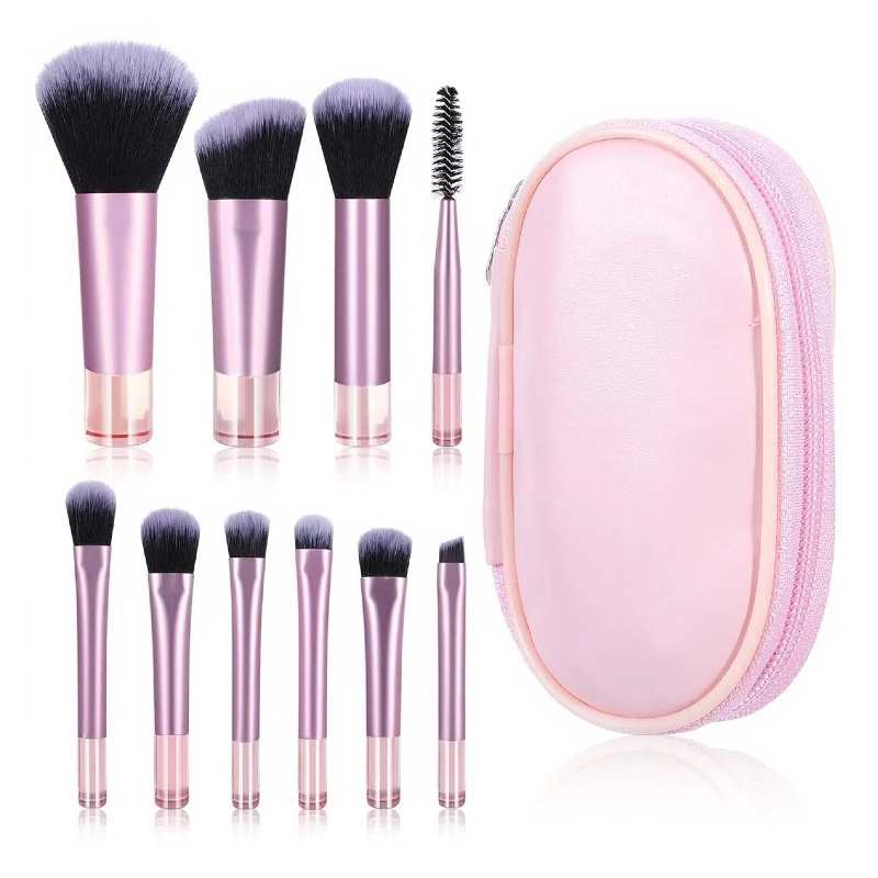 Kit 10 mini Conjunto Completo De Pincéis De Maquiagem Portátil Profissional Com Bolsa  Para Viagem