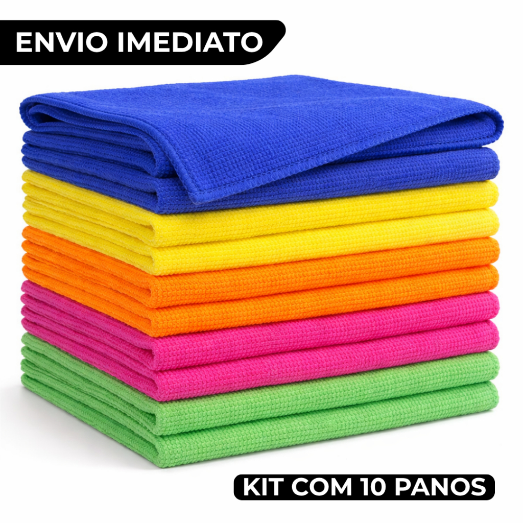 Kit 10 Panos de Limpeza Microfibra Multiuso Alta Absorção Casa Cozinha Carro Vidros