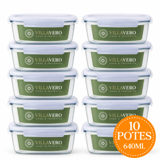 Conjunto 10 Potes Vidro Hermético Marmita Mantimentos 640ml Pote de Vidro com Tampa Forno e Freezer em Oferta na Shopee