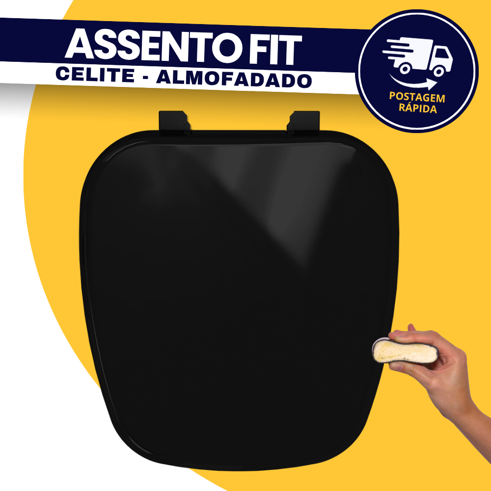 Tampa Assento Para Vaso Sanitário Almofadado Preto Luxo Fit Celite Durín