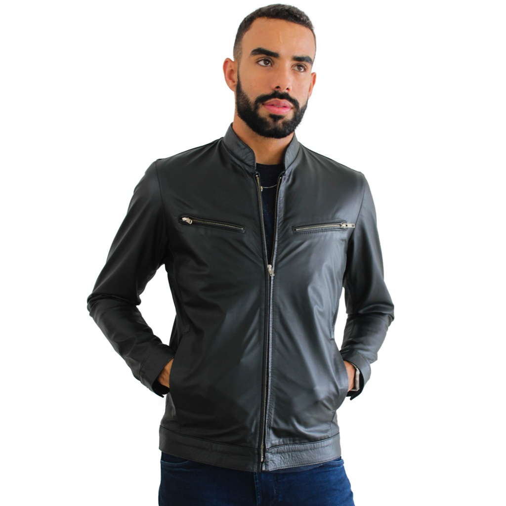 JAQUETA CASACO MASCULINO DE COURO 100% LEGITIMO! ALTA DURABILIDADE E RESISTENTE GOLA PADRE 254