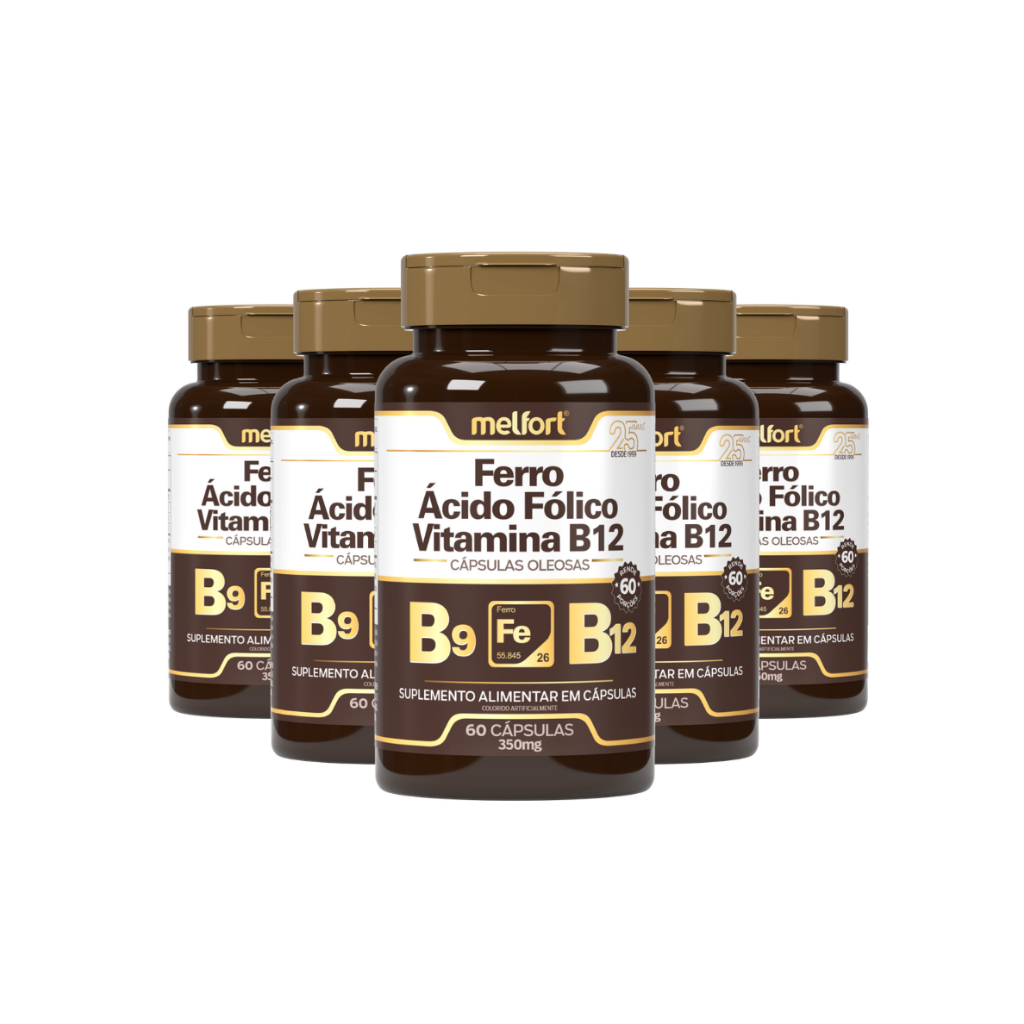 Kit 5x Ferro + Ácido Fólico + Vitamina B12 (60 cápsulas) - Melfort