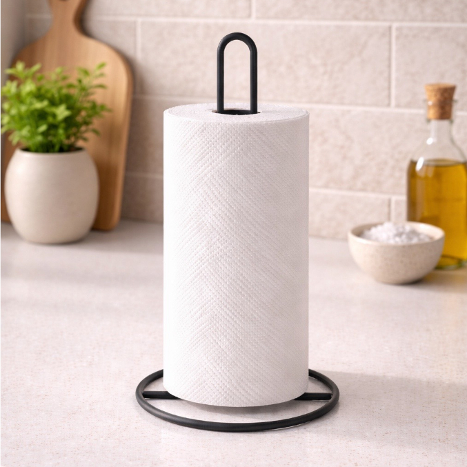 Suporte Porta Rolo de Papel Toalha Vertical de Mesa Organizador de Bancada Preto