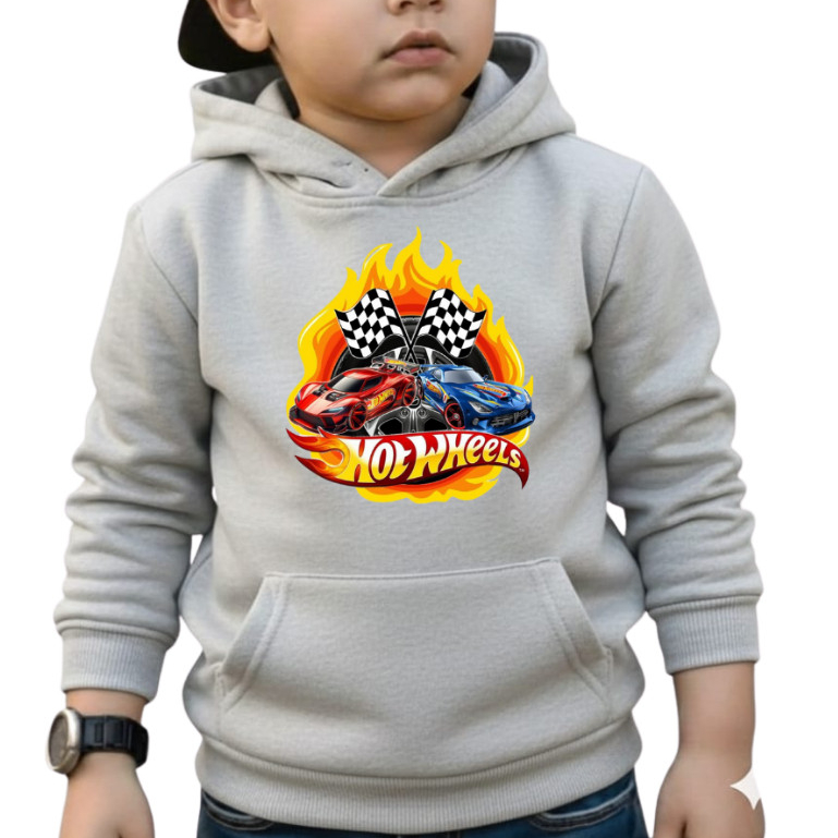 Blusa Moletom Infantil Masculino Estampa Hot wheels Capuz Bolso Canguru Casaco Inverno Quentinho