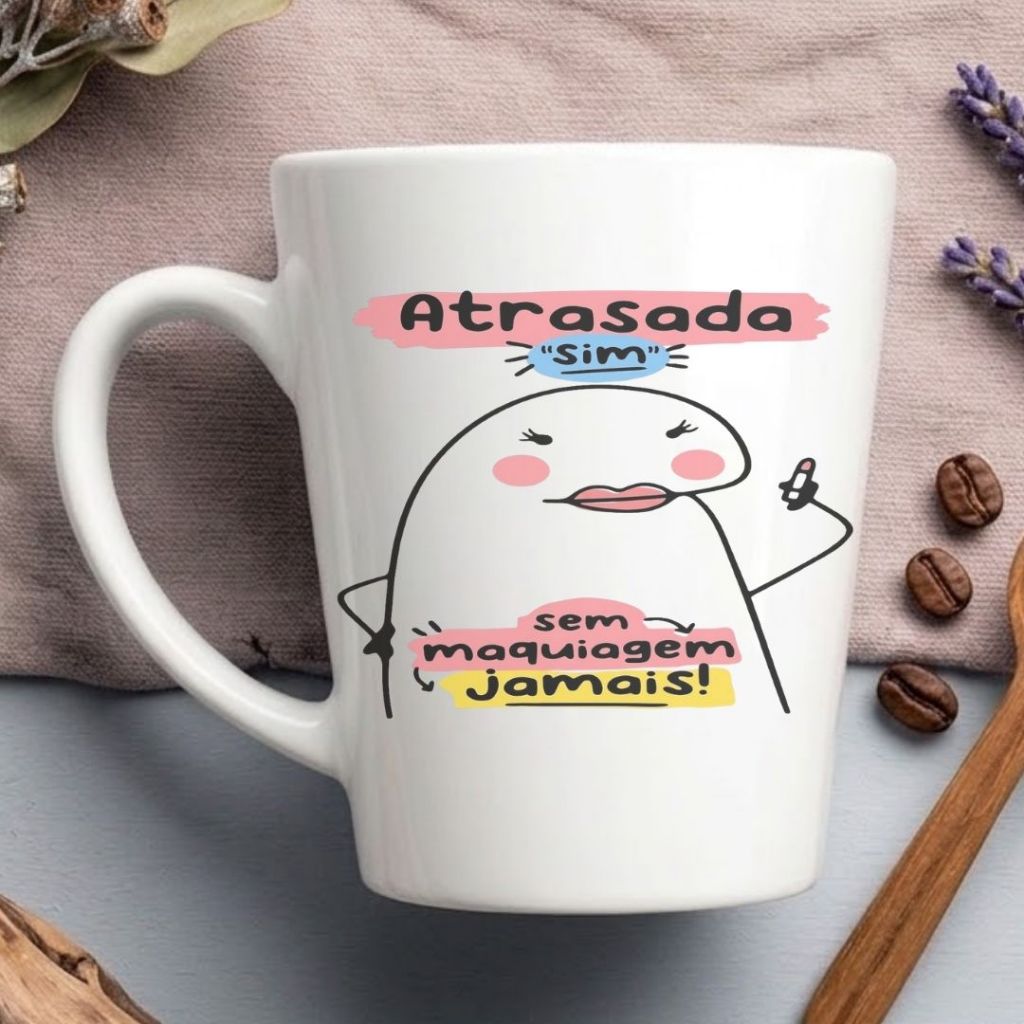 Caneca Flork Atrasada Maquiagem Porcelana 300ml Presente Criativo Divertida