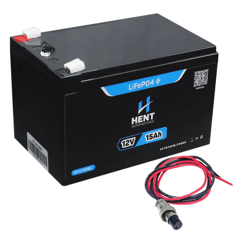 Bateria Lítio Lifepo4 15ah Hent 12v BMS Nova 192WH Nobreak Offgrid Energia Solar
