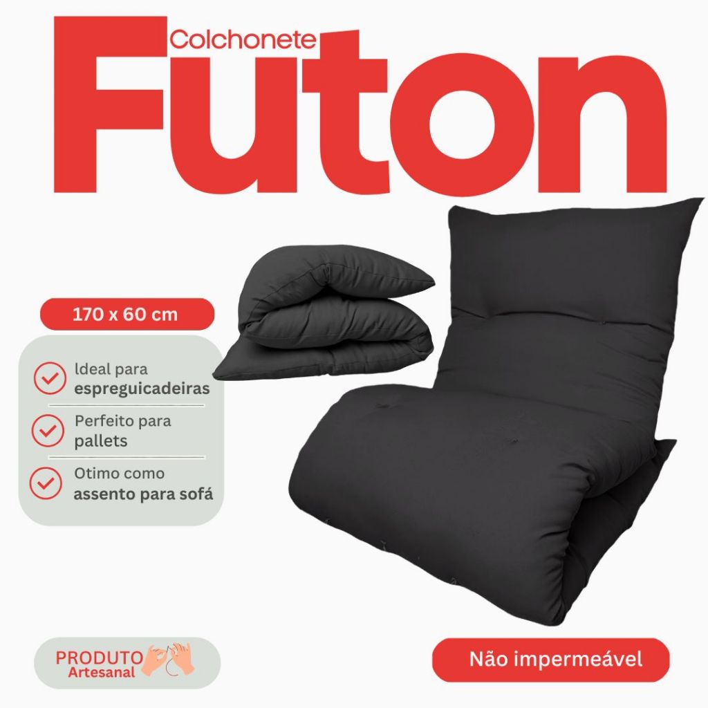 Colchonete Futon Dobrável Almofada Poltrona Portátil Solteiro Pallet Espreguiçadeira 170X60 CM