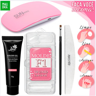 Kit Unha Polygel 15GR (5 ITENS) Cabine SunMini Portatil Molde F1 Lixa de tips Unhas Posti…