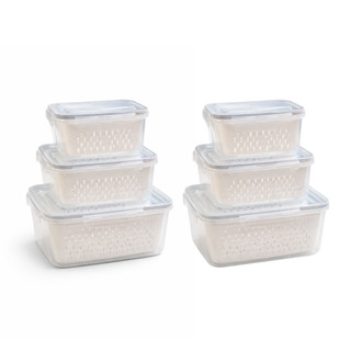 Kit 6 potes Herméticos com Cesto Removível Legumes Frutas Organizador de Geladeira sem BPA