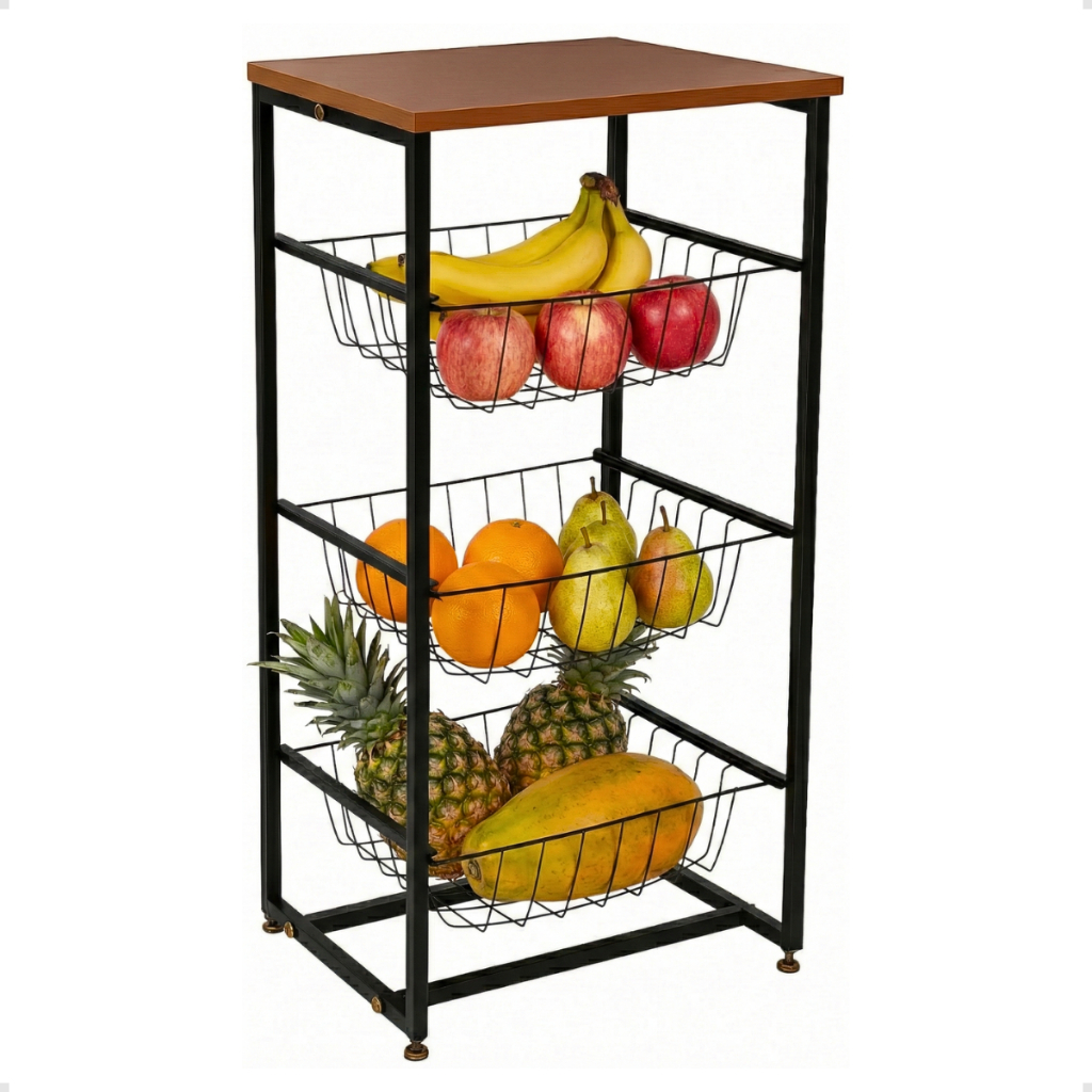 Fruteira de Chão Cozinha Multiuso 3 Andares Cestos Andar Aramada Suporte Bebedouro Agua Microondas