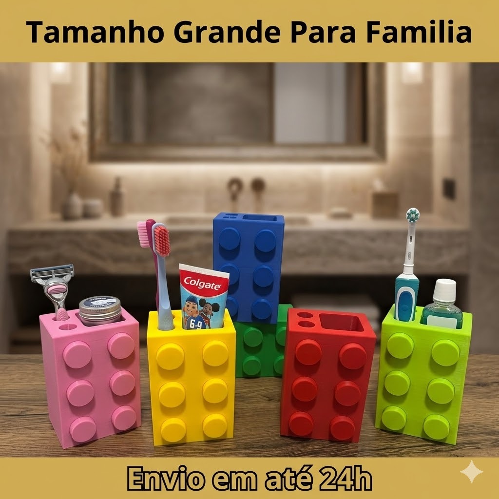 Porta Escova de Dente e Pasta Estilo Lego Família Bloco de Montar Organizador de Banheiro Criativo 3D Grande - Envio 24h