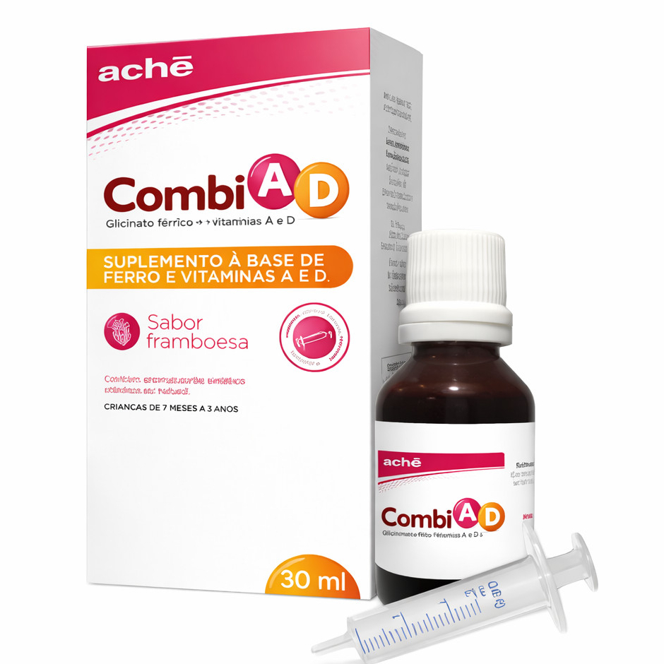 Vitamina A+D Infantil Combi AD Aché 30ml | Imunidade Bebê Sabor Framboesa