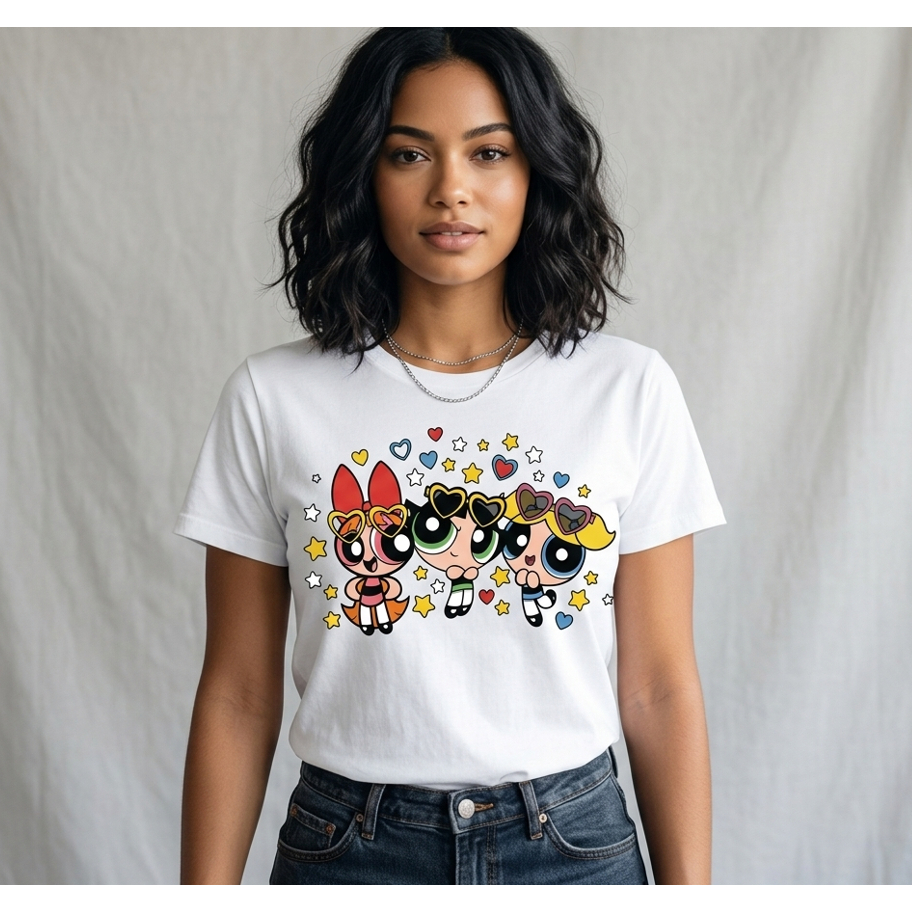 Camiseta Meninas Super Poderosas Lindinha Estampada Feminina Algodão