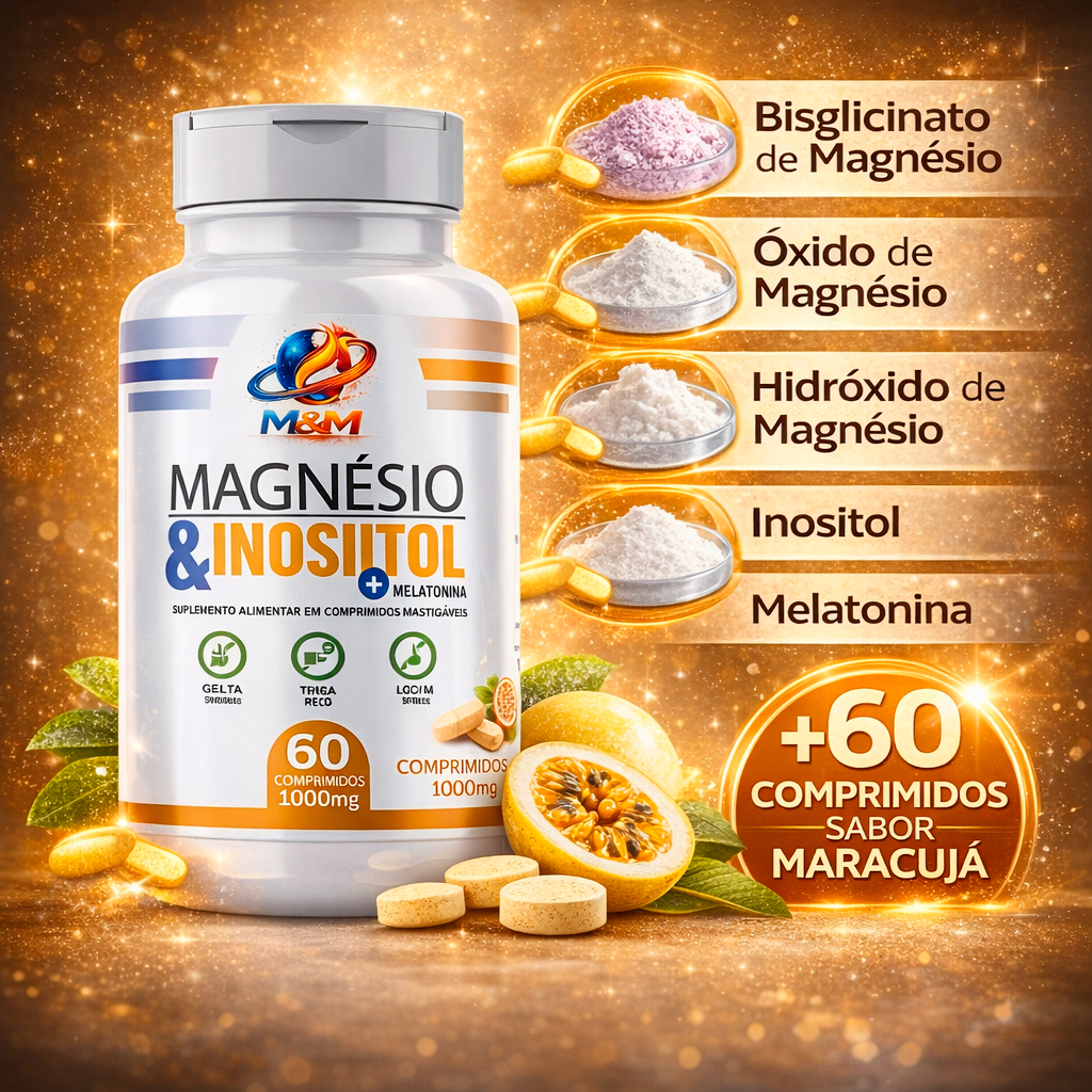 magnésio com Inositol 60 comprimidos bisglicinato de magnesio oxido de magnésio hidróxido magnesio