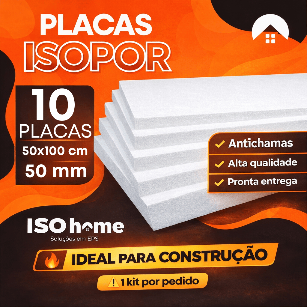 10 PLACAS DE ISOPOR ANTICHAMAS COM 50 MM (5 CM) DE ESPESSURA - ISOLAMENTO TÉRMICO E ACÚSTICO