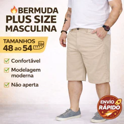 Bermuda Sarja Masculina Plus Size Reta Brim 48 50 52 54