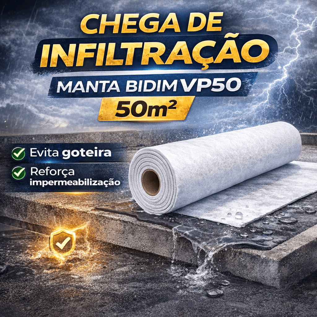 Manta Bidim VP50 50m² Poliéster Impermeabilizante Reforço Estrutural Para Tinta Emborrachada Laje