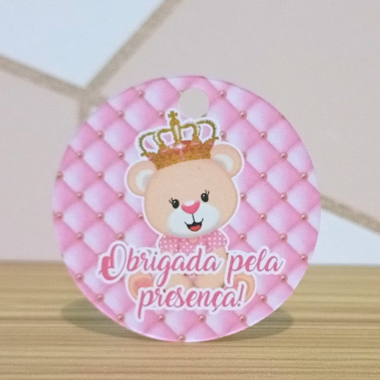 Tag de Agradecimento Ursinha Princesa Rosa Festa Infantil Aniversário Lembrancinha