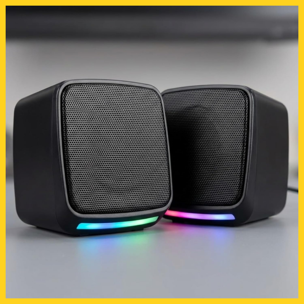 Caixa de Som para PC Gamer 6W RMS Alto Falante Estéreo com Iluminação RGB Conexão USB e P2 Controle de Volume Plug Play