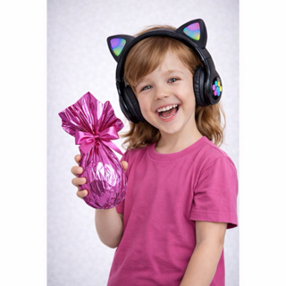 Ovo de Páscoa Infantil 200 Gramas Ao Leite + Fone de Ouvido Gatinho Menino Menina Presente em Oferta na Shopee