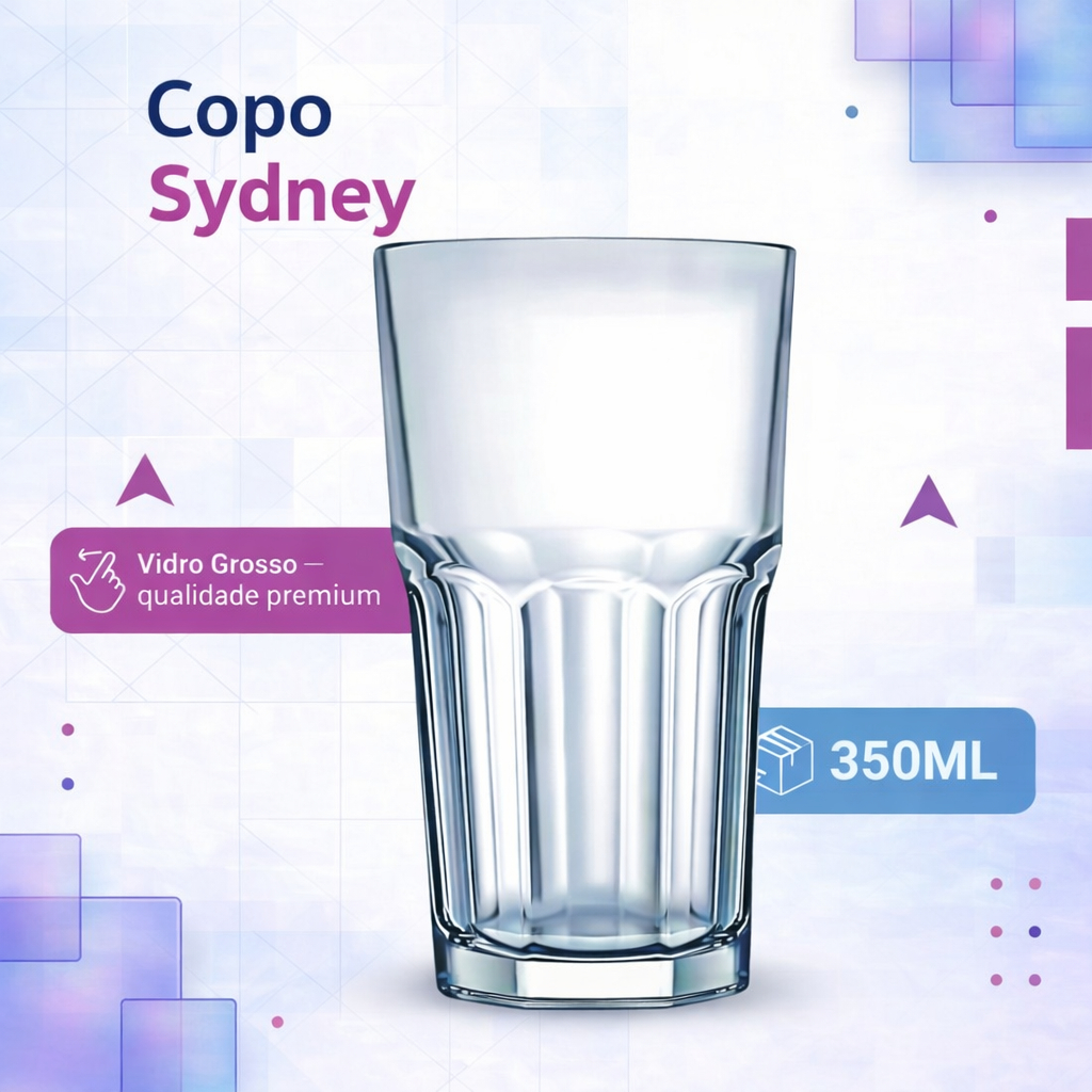 Kit Copo de Vidro 350ml Até 18 Unidades Água Suco Drink Vidro Grosso Resistente