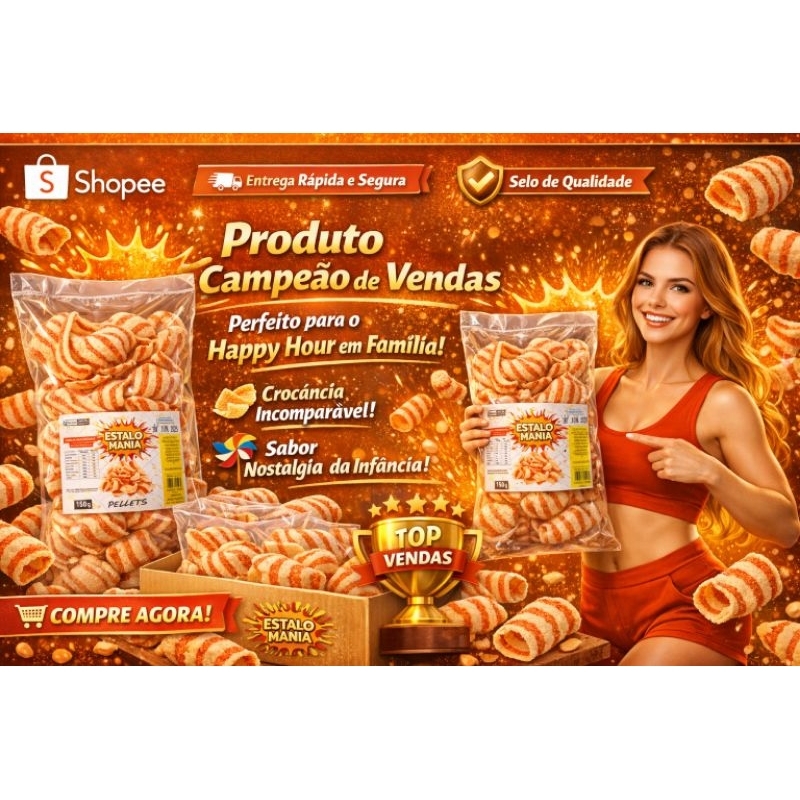 kit Pellets Estalo Mania 150g com 10 unidades/Snack Salgadinho Crocante Petisco Happy Hour Tamanho Família