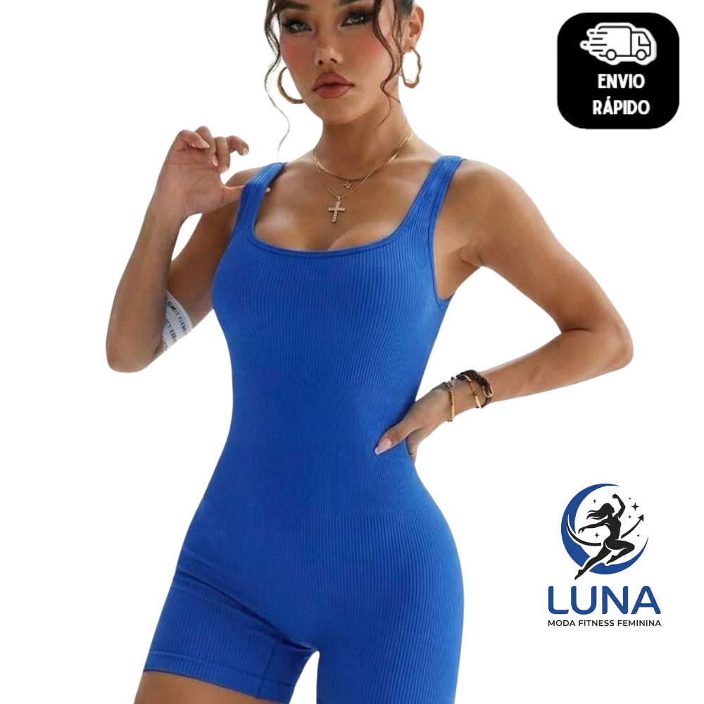 Macaquinho Fitness Canelado Sem Costura Feminino Modelador Academia Zero Transparência Alta Compressão Short Biker