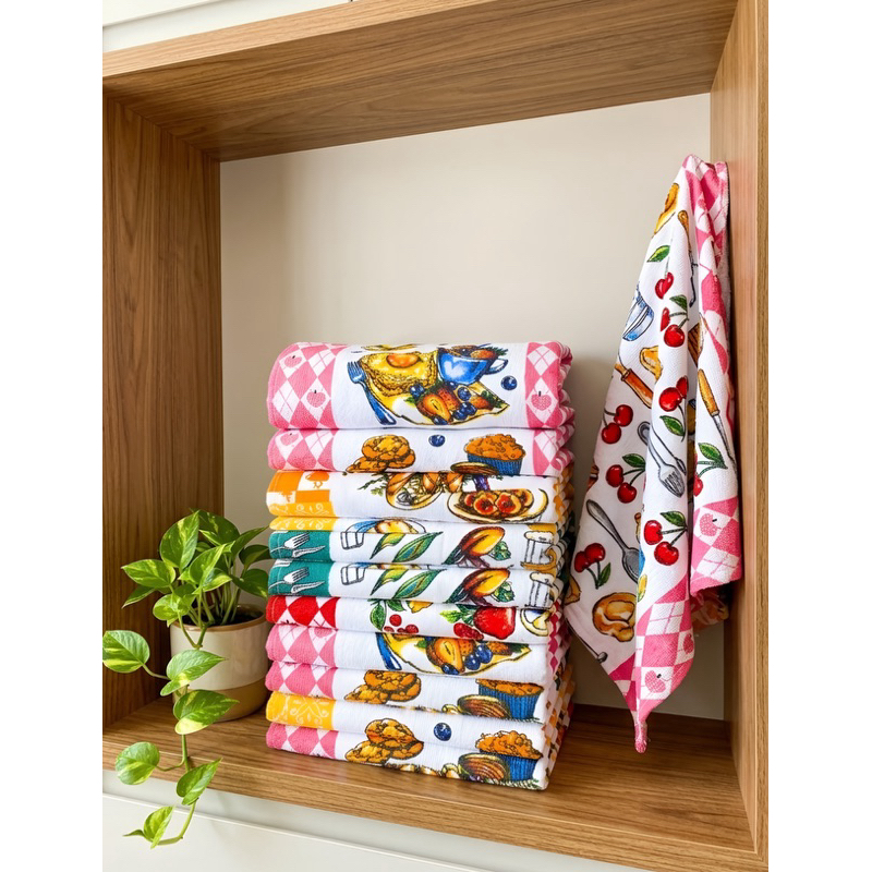 Kit Com 10 Panos de Prato Atoalhados Estampados 40x60cm em Oferta na Shopee