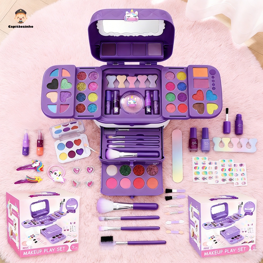 72 Kit De Maquiagem Para Crianças Lavável/Conjunto Portátil Meninas