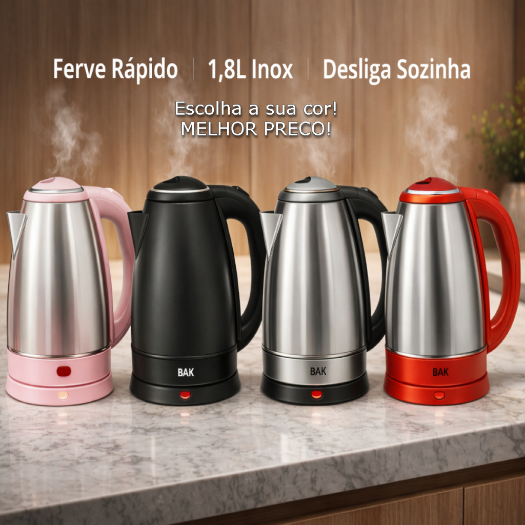 Chaleira Elétrica 110v 1100w Desligamento Automático Jarra Bule Inox Café Chás Bebidas 1,8 Litros em Oferta na Shopee