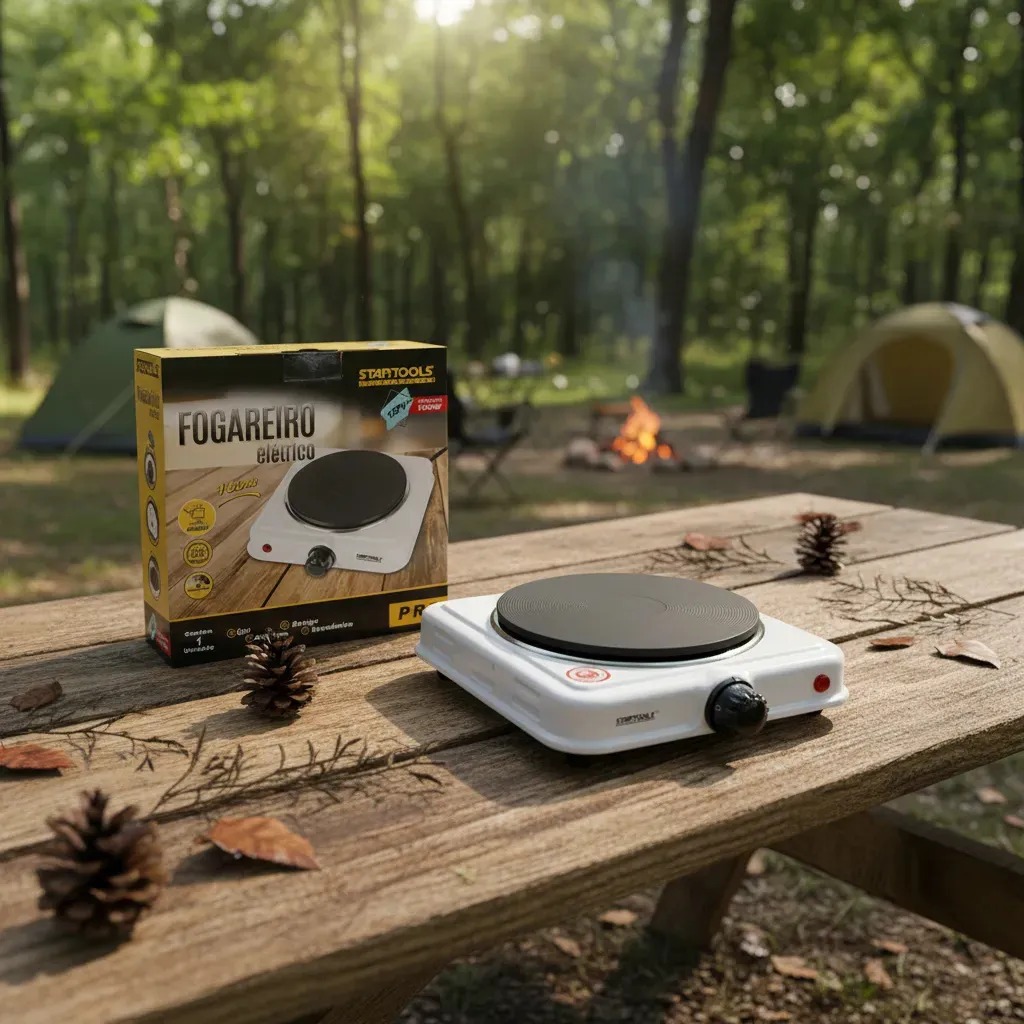 Fogareiro Elétrico Cooktop 1 Boca Portátil 110V 1000W Mesa Viagem Acampamento