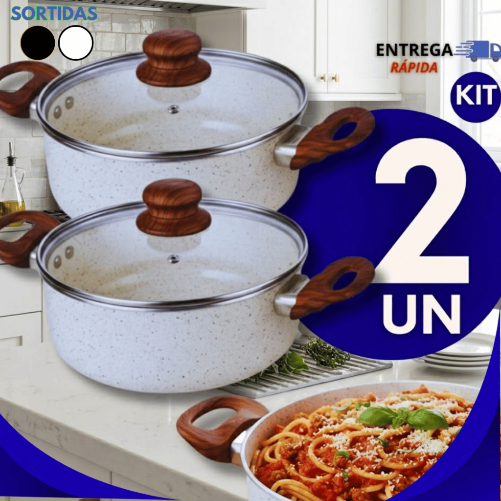 Conjunto Caçarola Panela Indução Antiaderente Cerâmica 20Cm Não Gruda Tampa de Vidro Panelas