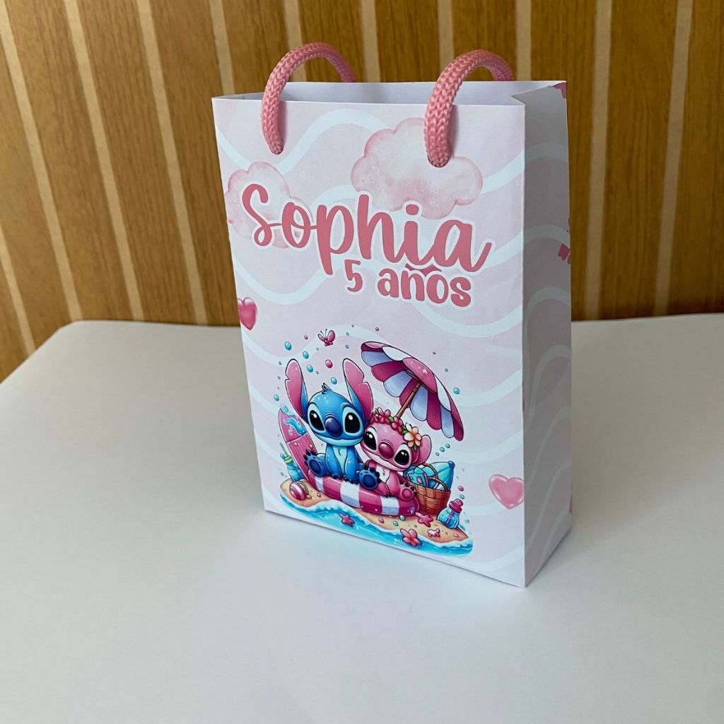 Kit Sacolinha 10|15|20 Personalizada Lilo e Angel Festa 10x15cm | Lembrancinha, Embalagem, Kit Presente com Alça