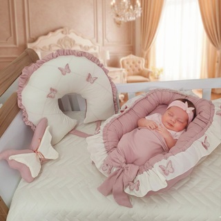 Kit 3 peças Ninho Redutor De Berço com borboletas + Almofada de Amamentação Babado e amarris + Almofada BORBOLETA DE ASA em Oferta na Shopee