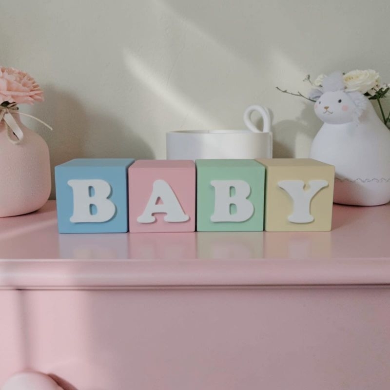 Decoração 4 cubos palavra baby decoração infantil enfeite de mdf