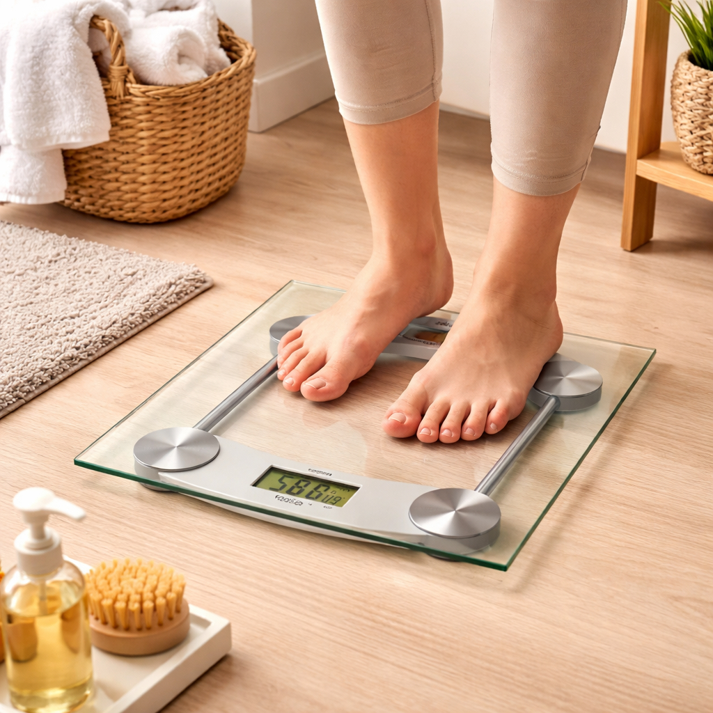 Balança Digital Alta Precisão Plataforma Vidro Resistente 180kg Multifunções Saúde