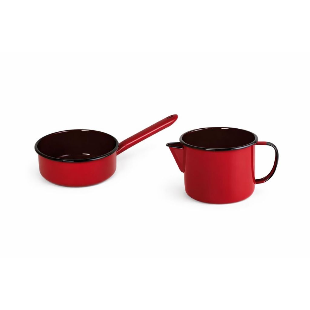 Kit Cozinha Esmaltado Panela Papeiro 1.1L e Caneca 1L Vermelho