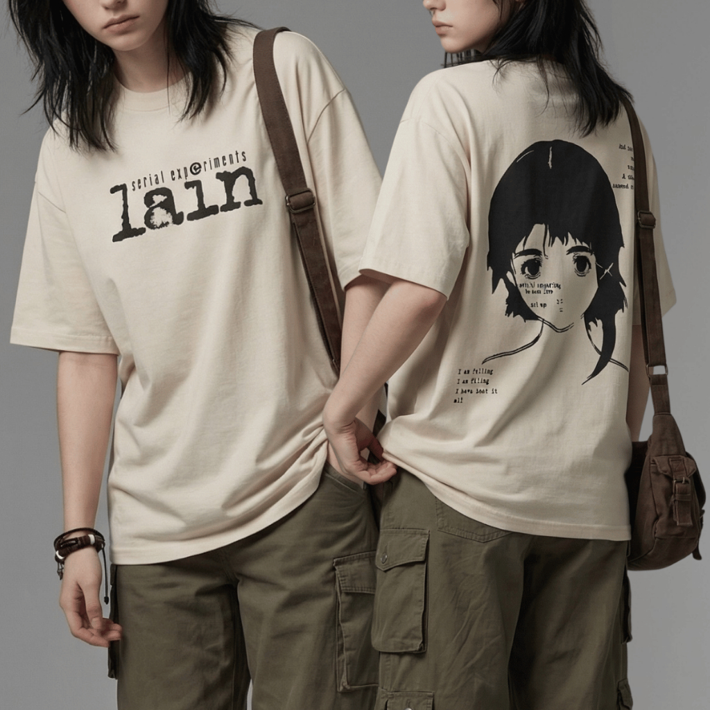 Camiseta Oversize Serial Experiments Lain Anime Estética Underground Em Algodão 100% Estampa Premium