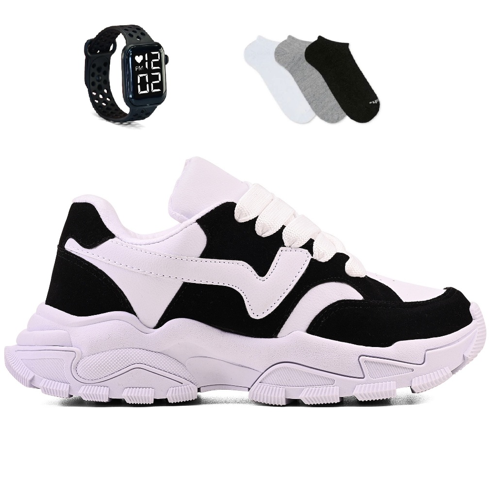 Tenis Feminino Casual Esportivo + Relogio + Meia Academia Corrida Novo Lançamento