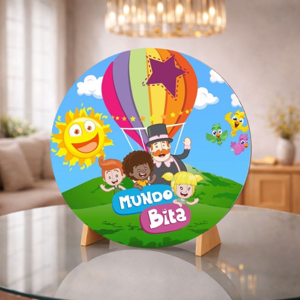 Capa Painel Redondo Mini 50x50 Sublimado Mundo Bita Decoração De Mesa Festa Infantil Aniversário Envio Rápido