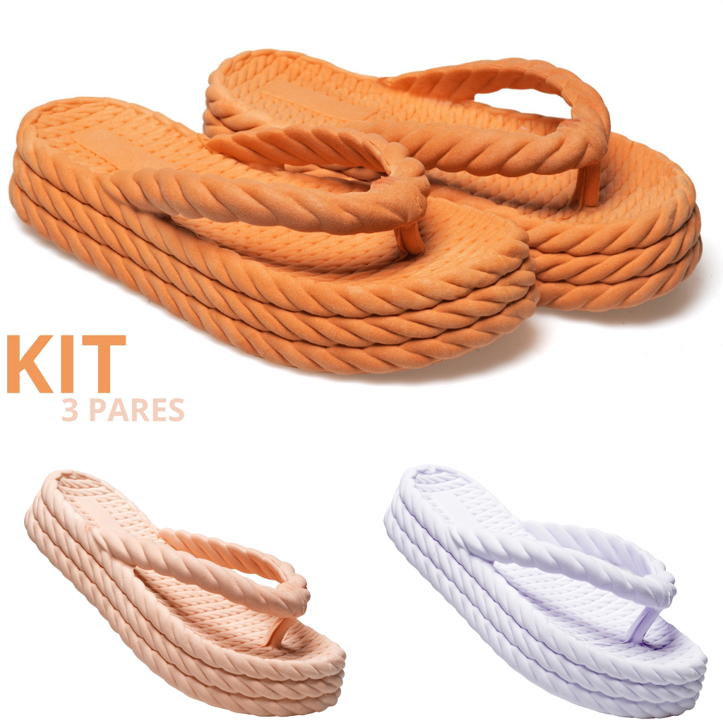 Kit 1,2 e 3 Pares Tamanco Feminino 3 Trança Leve Confortável