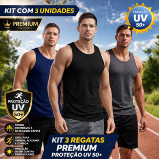 KIT COM 3 CAMISETAS REGATAS BÁSICA UV50+, ACADEMIA, TREINO, CORRIDA DRYFIT PREMIUM em Oferta na Shopee