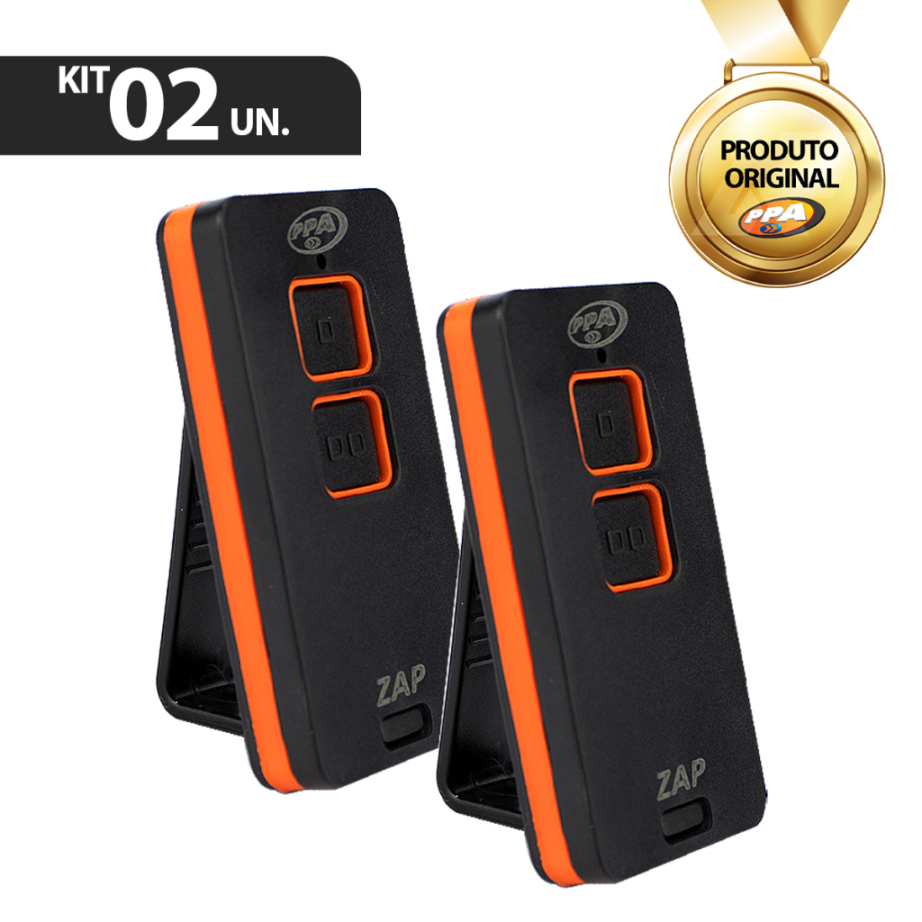Kit 2 Controles Remoto PPA Zap Portão Alarme Preto Laranja 433mHz