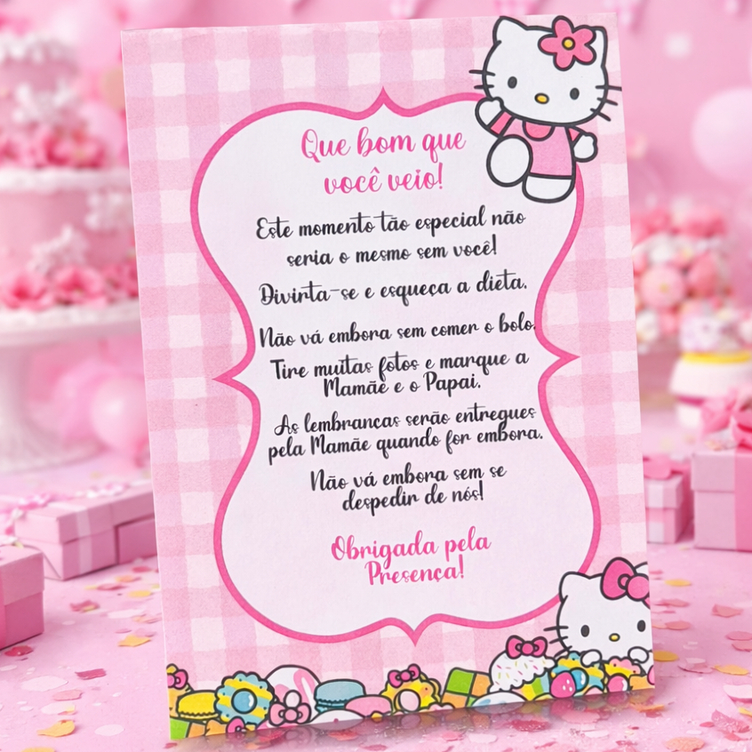 Hello Kity Plaquinha Centro de Mesa para Festa Infantil Decoração Lembrancinha Personalizada