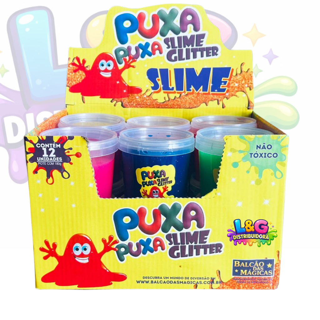 KIT SLIME GLITTER PUXA PUXA LELECA - Brinquedo infantil lembrancinha barato envio rapido NÃO GRUDA