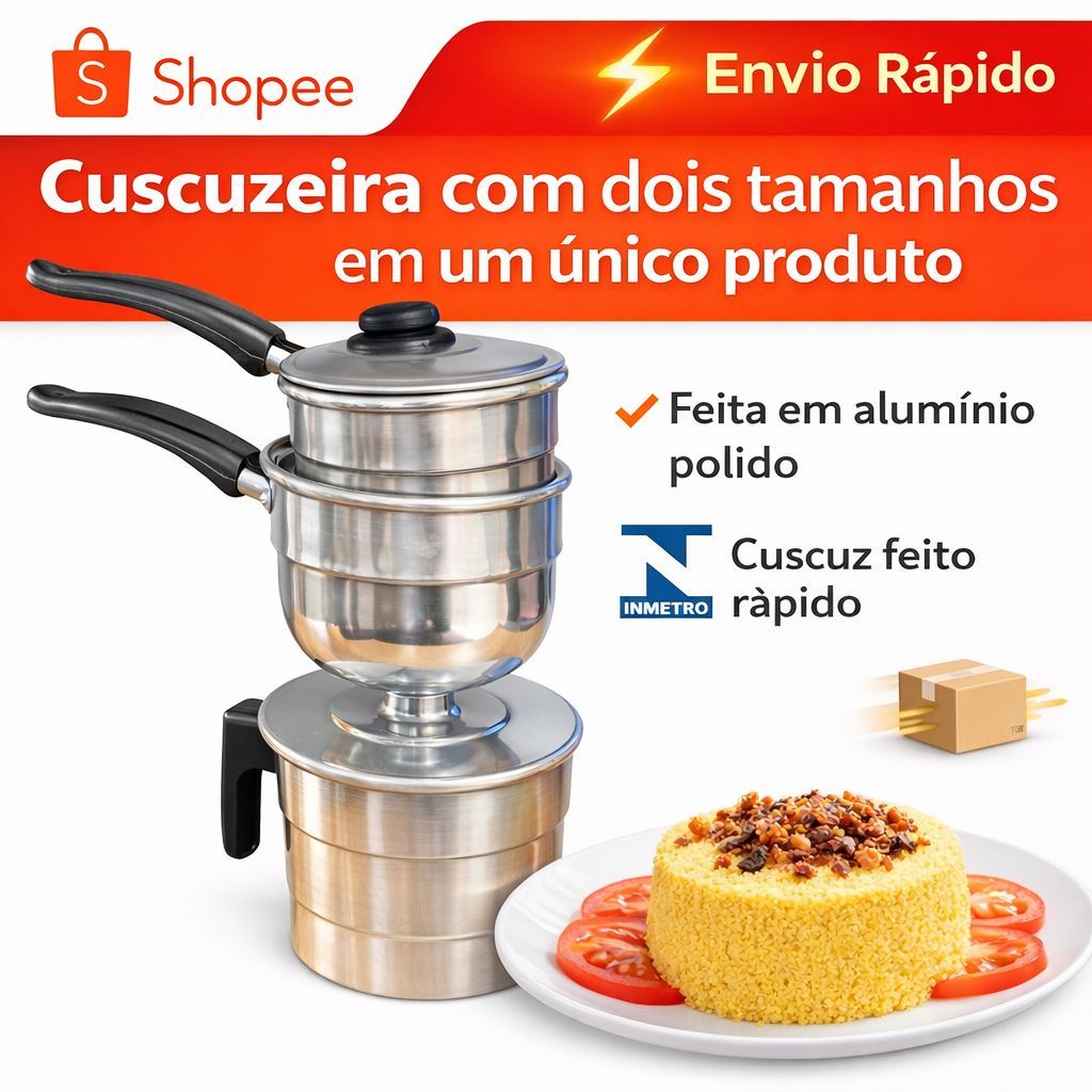 Cuscuzeira Nordestina a Vapor com 2 Cumbucas "Peito de Moça" - Envio Imediato - Tradicional -Panela de cuscuz individual